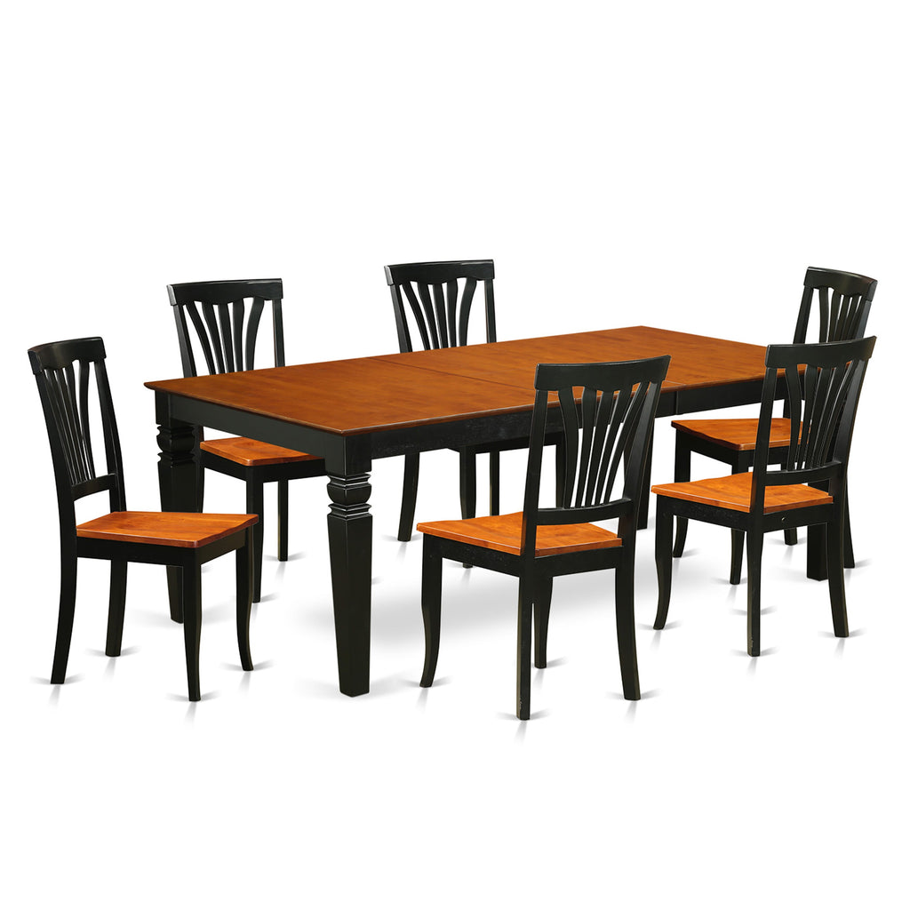 LGAV7-R0W-1 7-Piece Rectangular Dining Set with Expanding Butterfly Leaf & Six Chairs in Elegant Black Cherry Finish