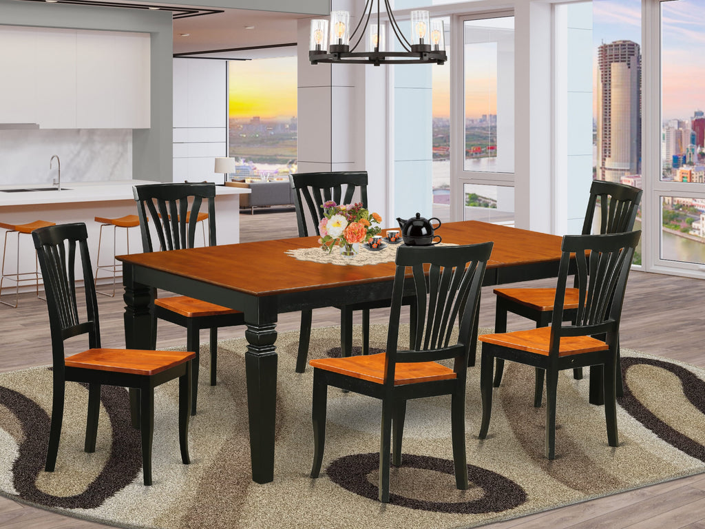 LGAV7-R0W-1 7-Piece Rectangular Dining Set with Expanding Butterfly Leaf & Six Chairs in Elegant Black Cherry Finish