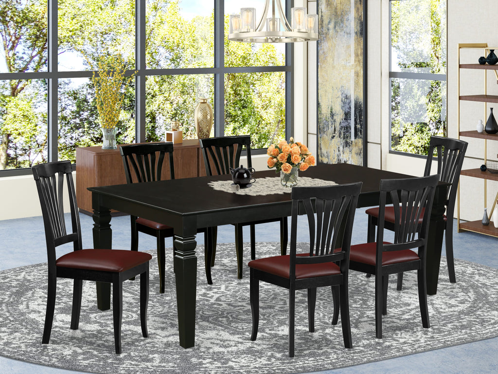 LGAV7-OL7-02 7-Piece Dining Suite with Leaf-Included Rectangle Table and Leatherette Chairs in Deep Shade