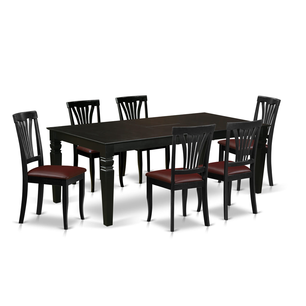 LGAV7-OL7-02 7-Piece Dining Suite with Leaf-Included Rectangle Table and Leatherette Chairs in Deep Shade