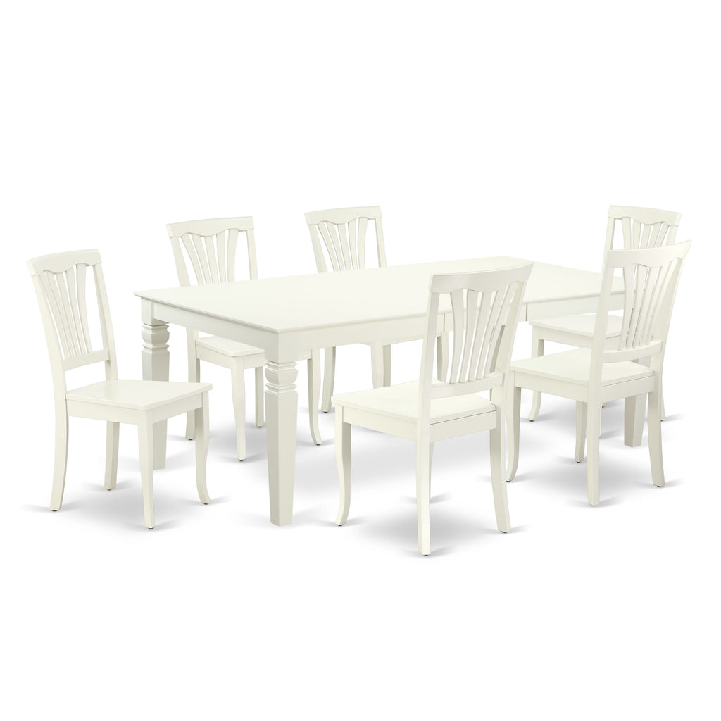 LGAV7-J9R-P Elegant 7 Pc Dining Ensemble Rectangle Table with Butterfly Leaf & 6 Chairs, Linen White, 42x84