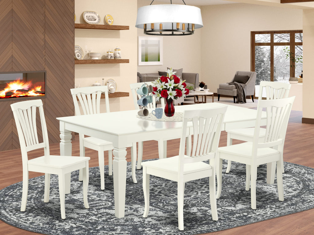 LGAV7-J9R-P Elegant 7 Pc Dining Ensemble Rectangle Table with Butterfly Leaf & 6 Chairs, Linen White, 42x84