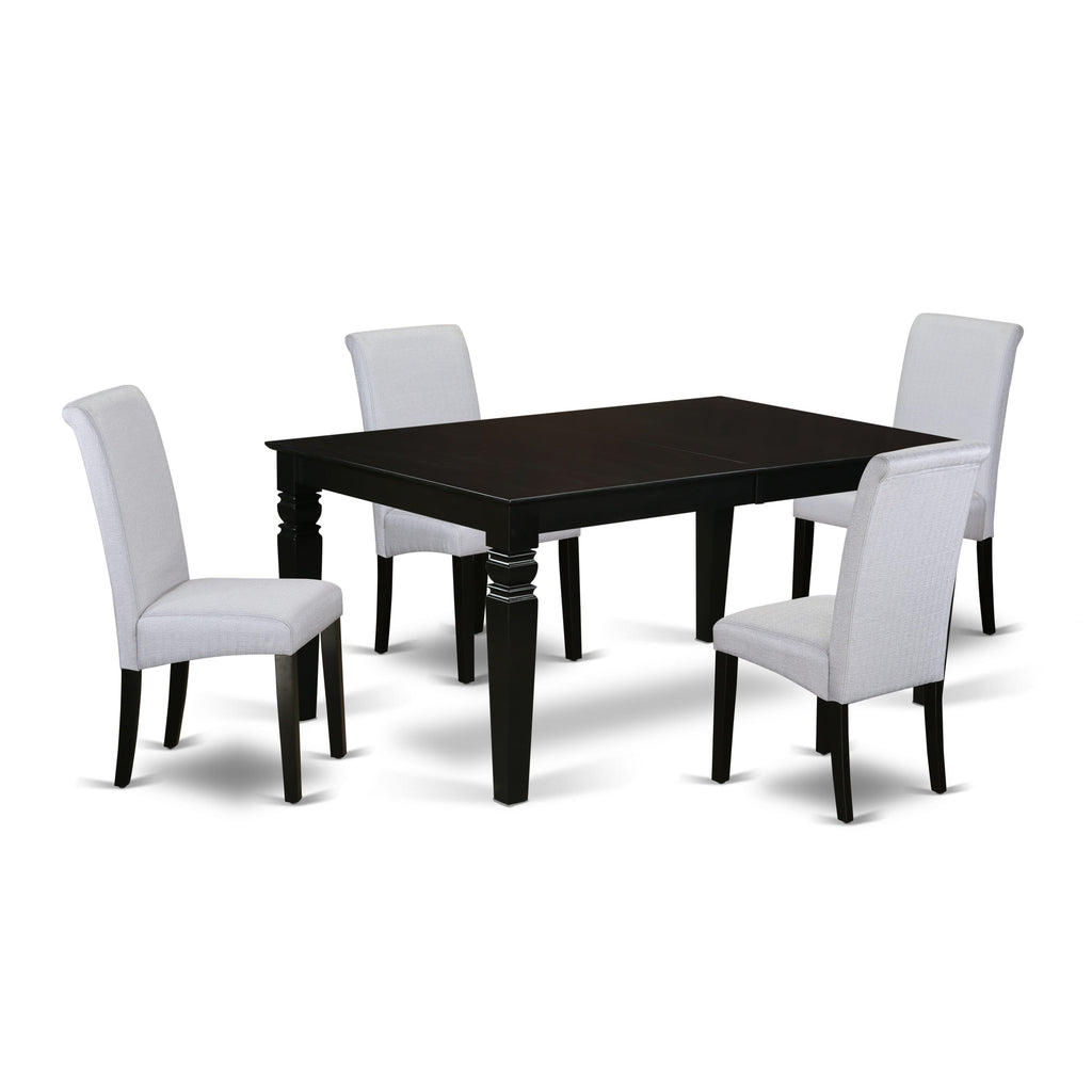 LGBA5-6FG-P1 Chic 5-Piece Dining Set with Adjustable Table and Grey Parson Chairs, Black Finish, 42x84