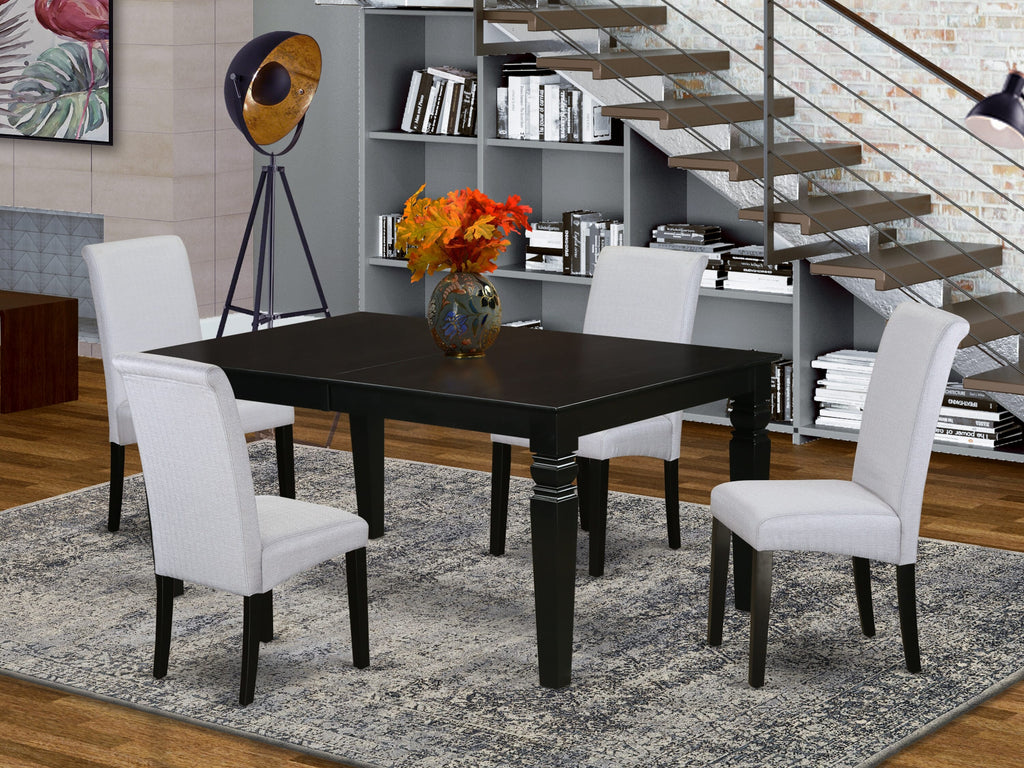 LGBA5-6FG-P1 Chic 5-Piece Dining Set with Adjustable Table and Grey Parson Chairs, Black Finish, 42x84