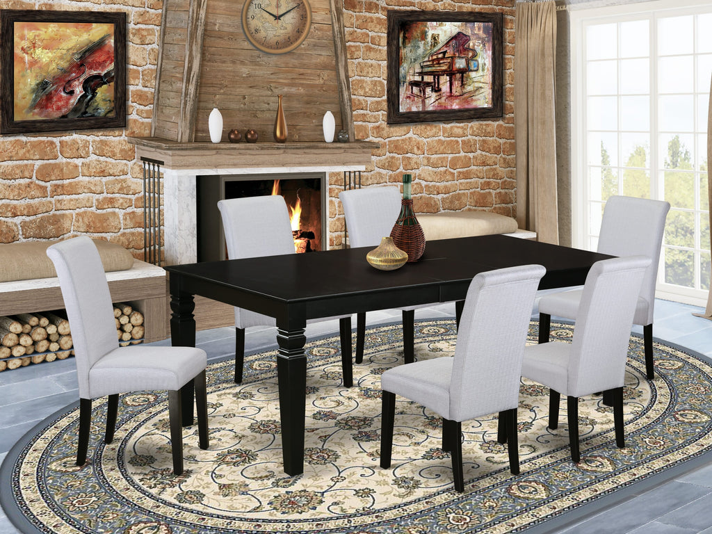 LGBA7-R0V-7W 7-Piece Set of Dining Furniture with Expandable Rectangular Table and 6 Linen Chairs, Black Finish
