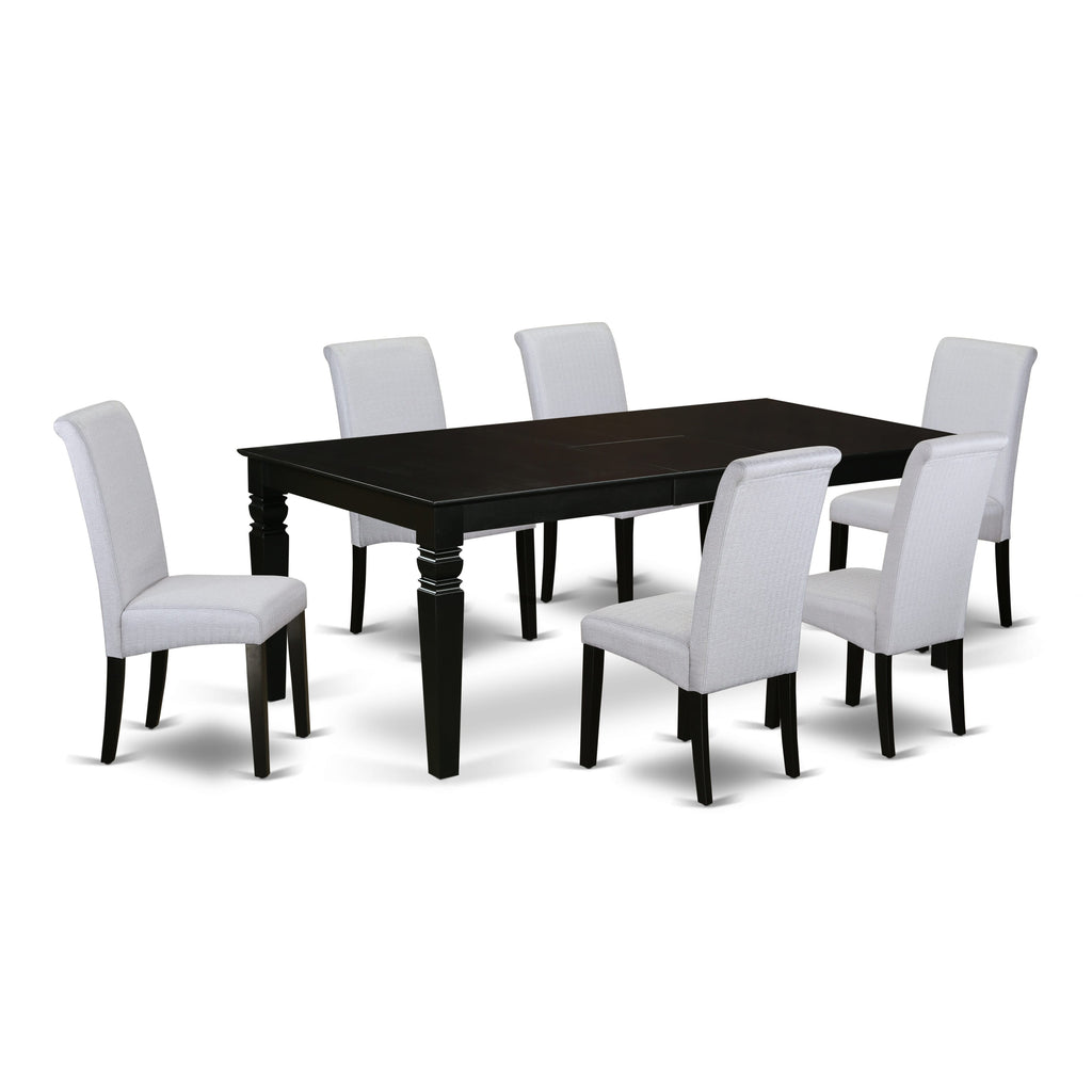 LGBA7-R0V-7W 7-Piece Set of Dining Furniture with Expandable Rectangular Table and 6 Linen Chairs, Black Finish
