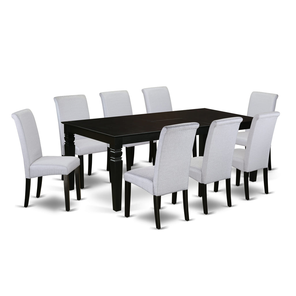 LGBA9-C6W-EU 9-Piece Elegant Dining Ensemble with Butterfly Leaf Table & 8 Gray Parsons Chairs, 42x84, Black Enchantment