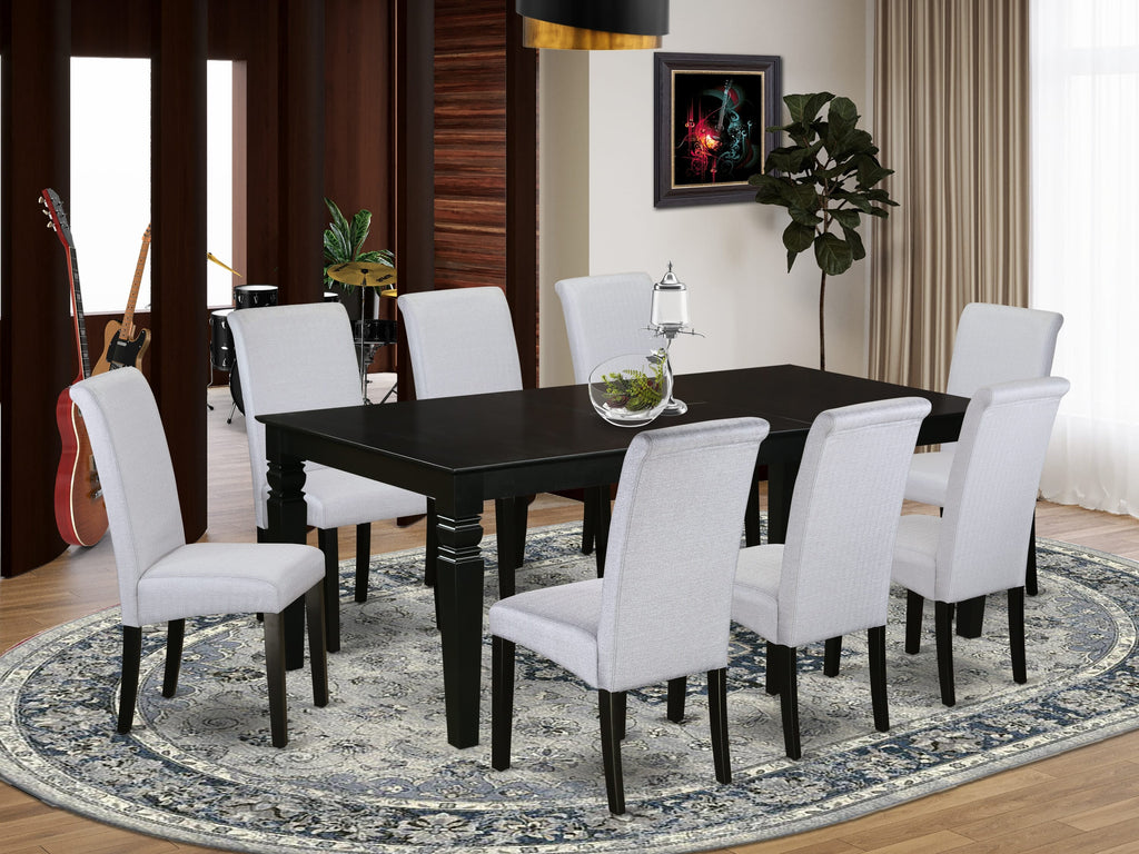 LGBA9-C6W-EU 9-Piece Elegant Dining Ensemble with Butterfly Leaf Table & 8 Gray Parsons Chairs, 42x84, Black Enchantment