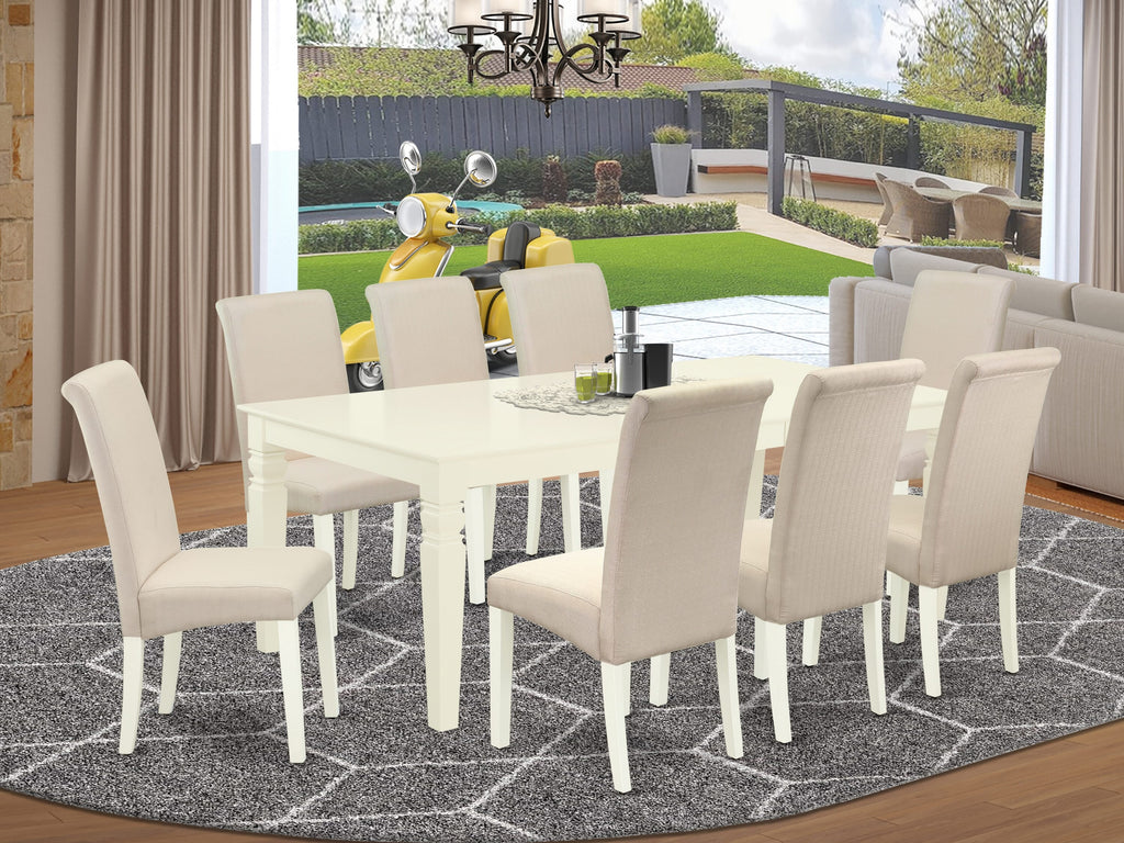 LGBA9-KLN-J2 9 Piece Dining Set with Extendable Table & Parson Chairs in Cream Linen - 42x84