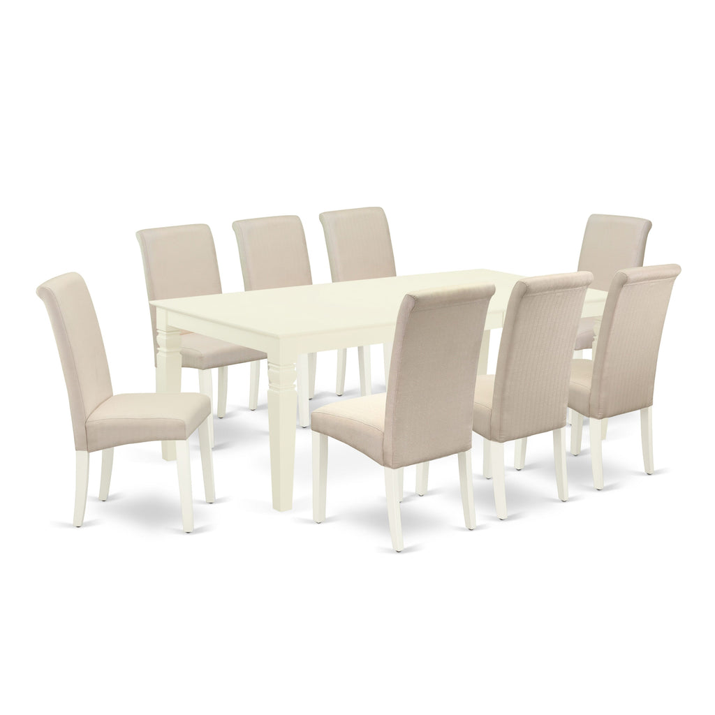 LGBA9-KLN-J2 9 Piece Dining Set with Extendable Table & Parson Chairs in Cream Linen - 42x84