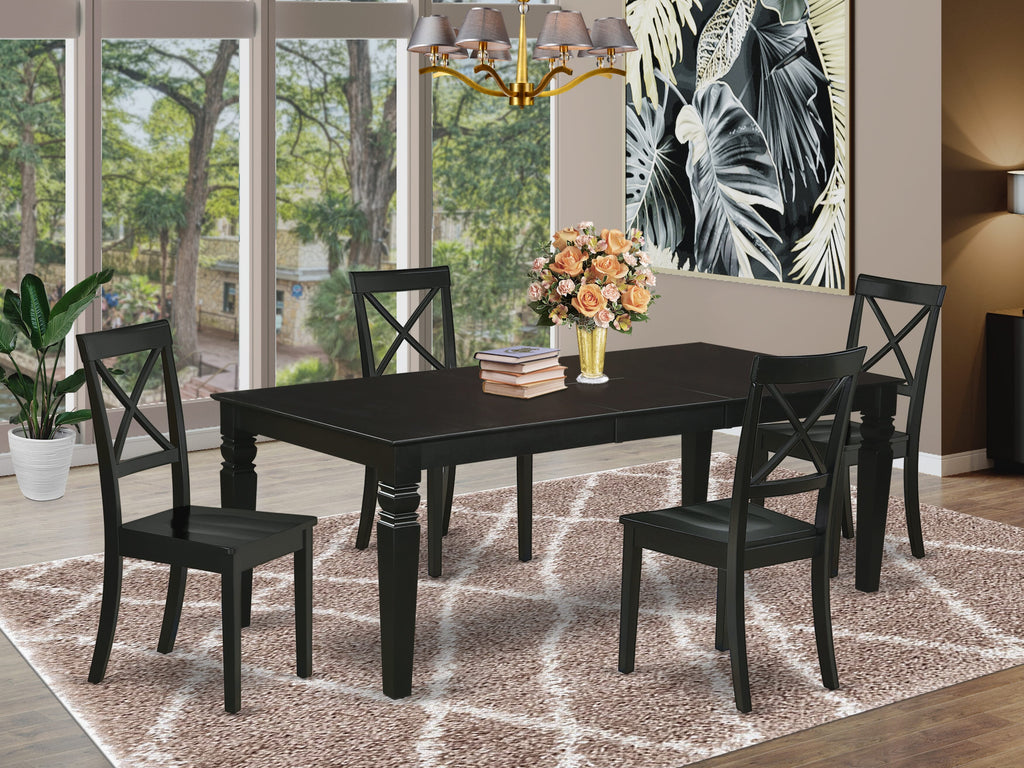5-Piece LGBO5-N3U-U Dining Set with Expanding Table and 4 Chairs in Elegant Black, 42x84