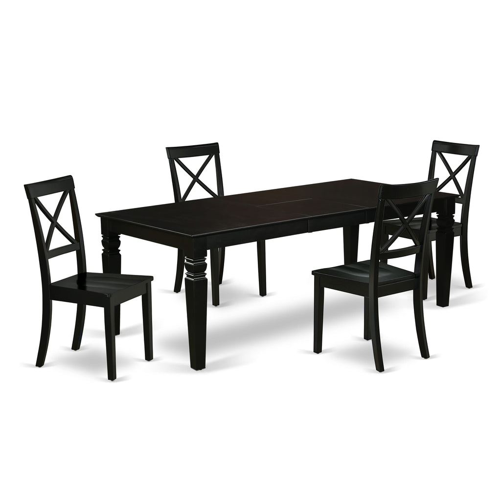 5-Piece LGBO5-N3U-U Dining Set with Expanding Table and 4 Chairs in Elegant Black, 42x84