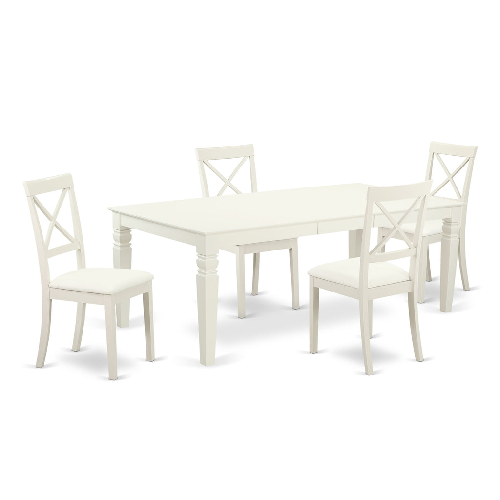 LGBO5-LF0-88 Elegant 5 Piece Dining Ensemble with Expansive Table and Cushioned Chairs, 42x84 Linen White