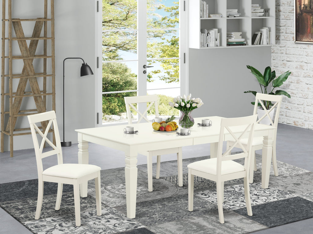 LGBO5-LF0-88 Elegant 5 Piece Dining Ensemble with Expansive Table and Cushioned Chairs, 42x84 Linen White