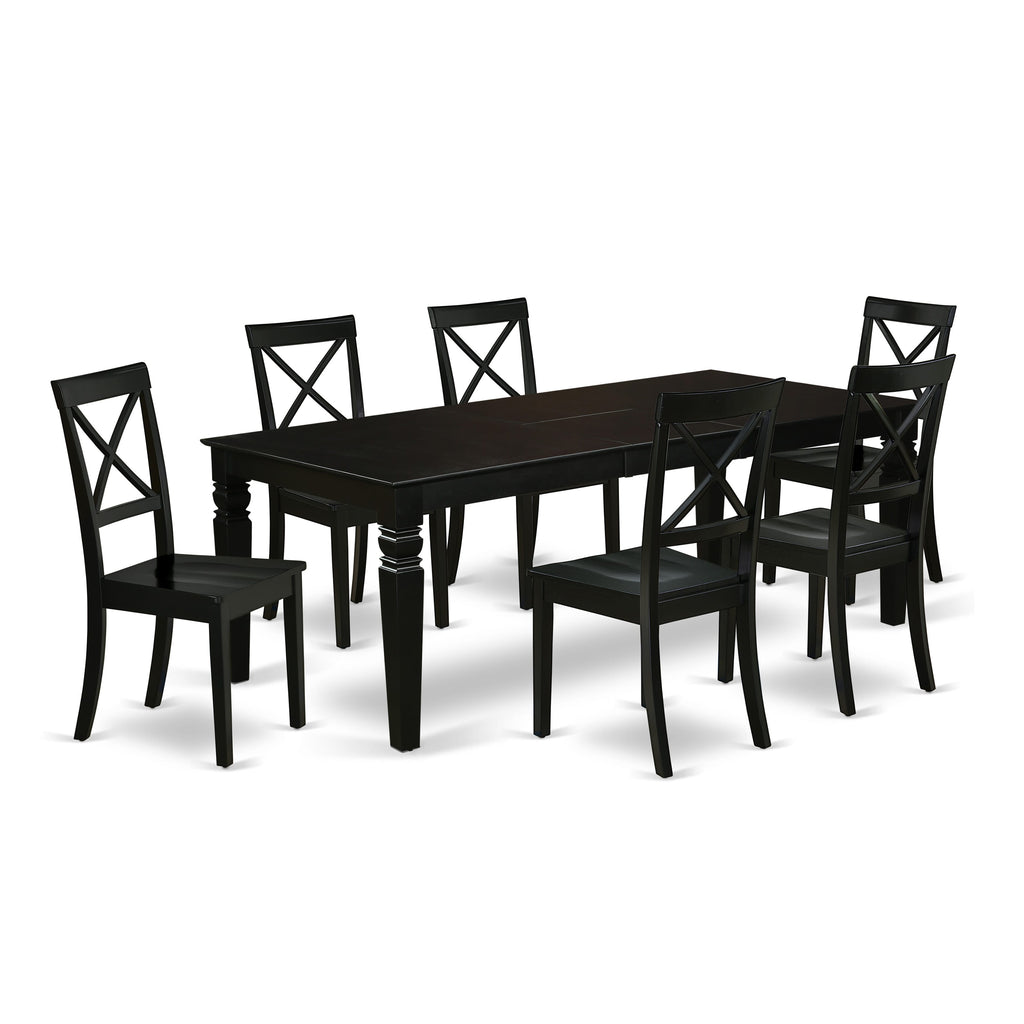 Innovative Dining Ensemble LGBO7-AXD-D Stylish 7-Piece Set with Expandable Table & 6 Chic Wood Chairs, Black Finish