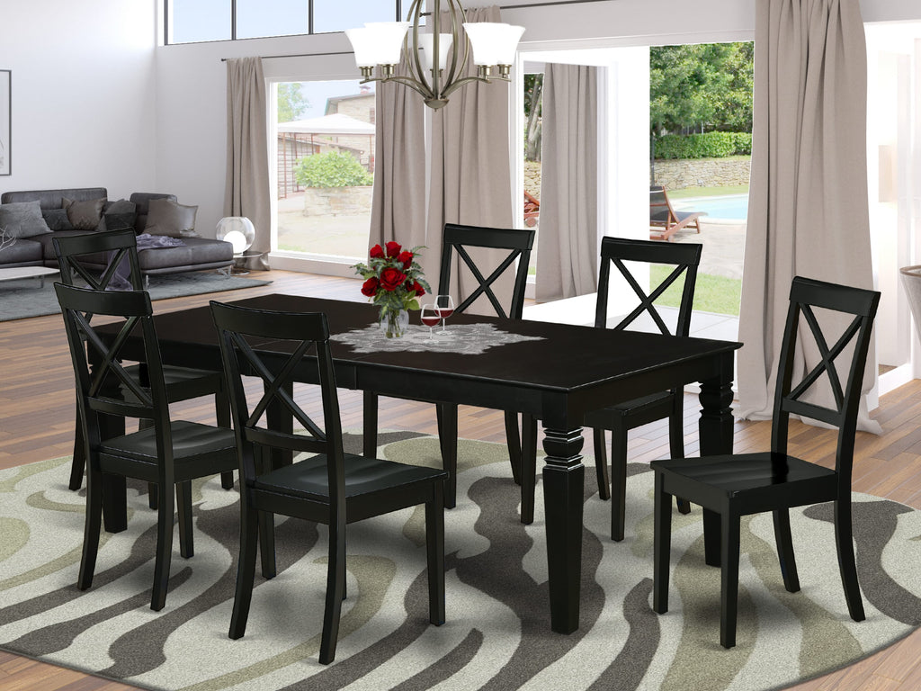 Innovative Dining Ensemble LGBO7-AXD-D Stylish 7-Piece Set with Expandable Table & 6 Chic Wood Chairs, Black Finish