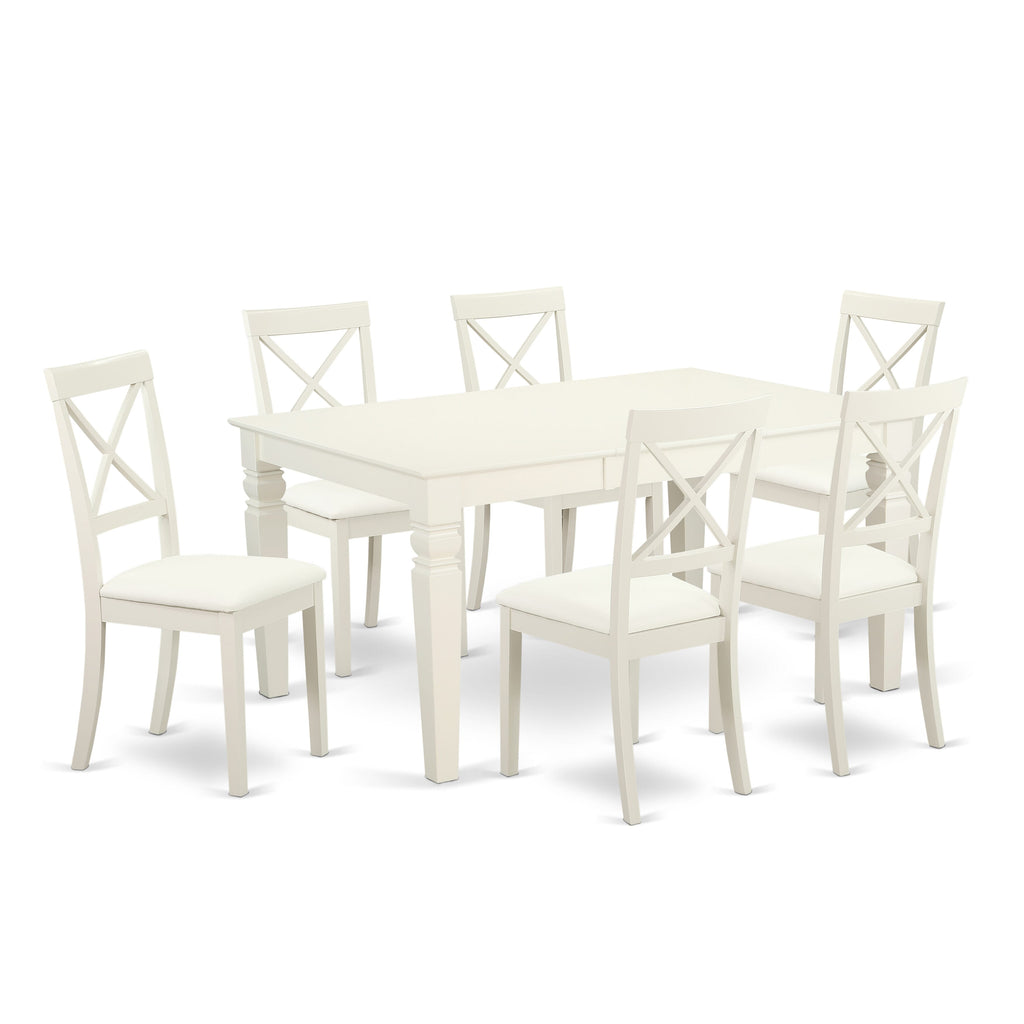Stylish LGBO7-0SR-JQ 7-Piece Rectangle Table Ensemble with Butterfly Leaf and 6 Cushioned Chairs, 42x84 Inch