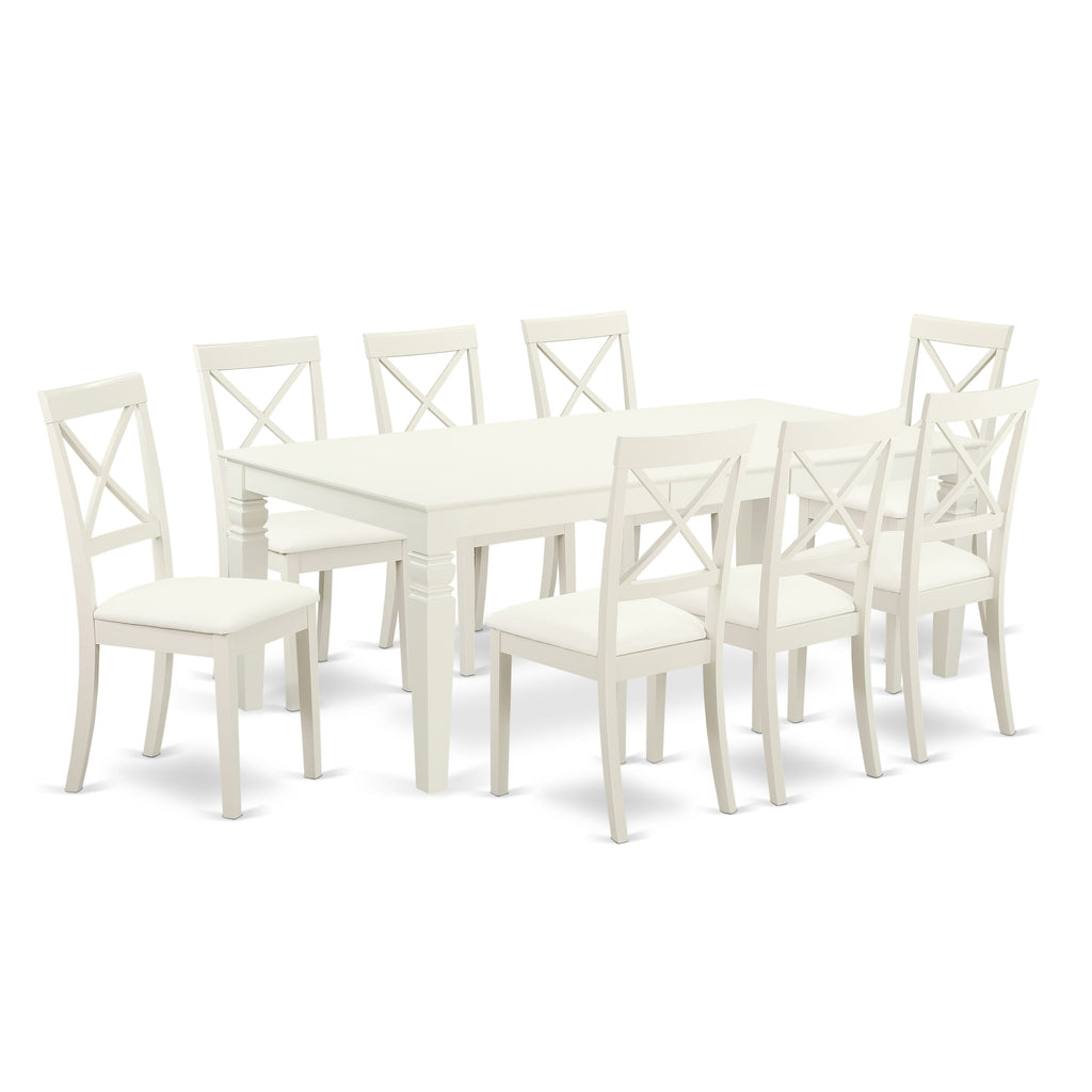 LGBO9-JFF-VS Elegant 9-Piece Dining Ensemble Featuring Expanding Table & 8 Chairs in Faux Leather, White Linen Finish