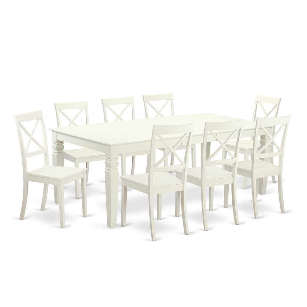 LGBO9-I2P-4 Elegant 9-Piece Dining Set with Extension and 8 Comfort Chairs, Linen White Finish, 42x84