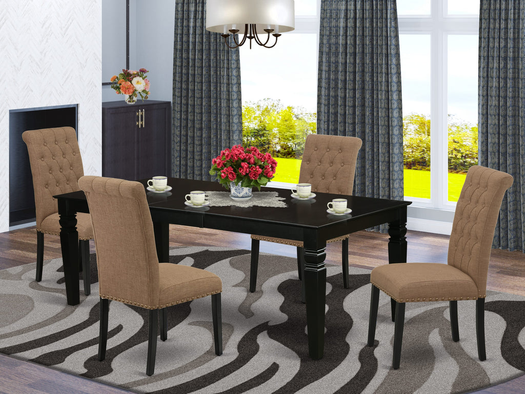 Charming LGBR5-RX4-XI Dining Ensemble Expandable Table with 4 Cozy Sable Linen Chairs, Sleek Black Finish, 42x84