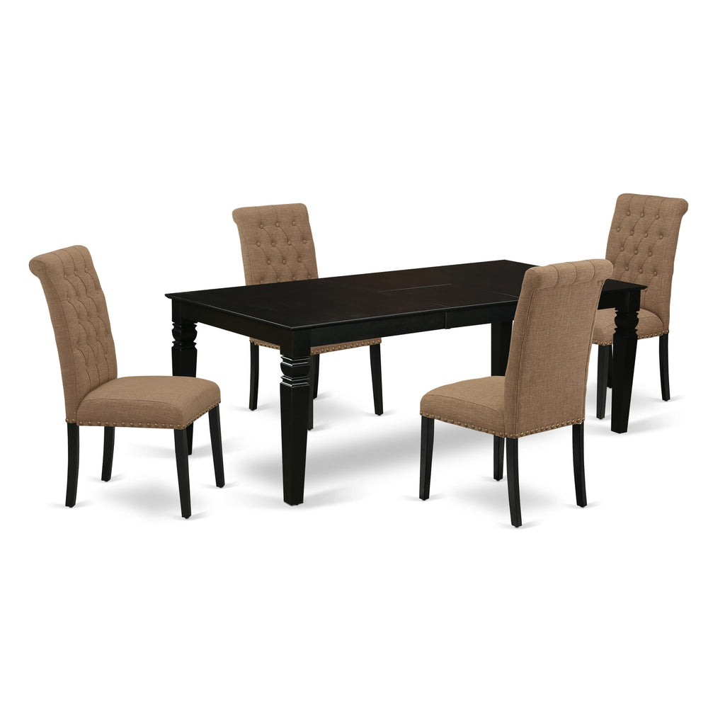 Charming LGBR5-RX4-XI Dining Ensemble Expandable Table with 4 Cozy Sable Linen Chairs, Sleek Black Finish, 42x84