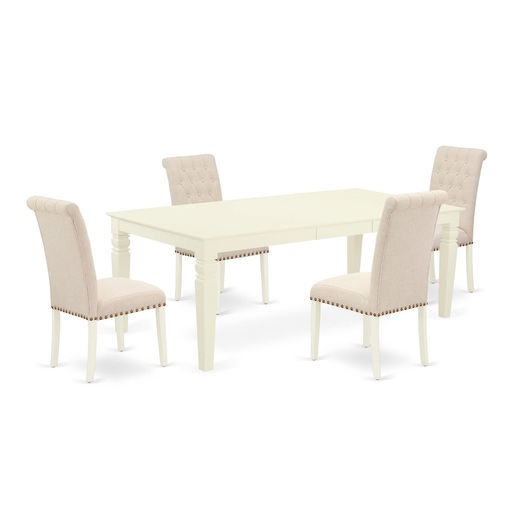 Stylish Dining Set LGBR5-LUF-94 5-Piece Modern Dining with Table and Beige Parson Chairs, Clean Linen Finish