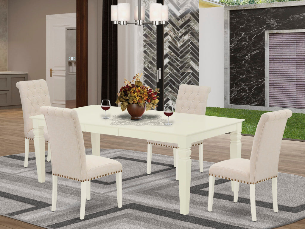 Stylish Dining Set LGBR5-LUF-94 5-Piece Modern Dining with Table and Beige Parson Chairs, Clean Linen Finish