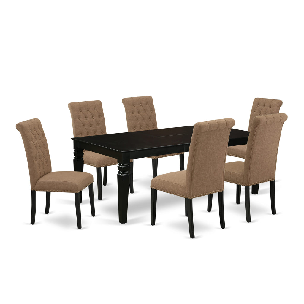 LGBR7 brilliant set – 7 Pc Dining Ensemble with Rectangular Table, Butterfly Extension & 6 Light Sable Chairs, 42x84 Black