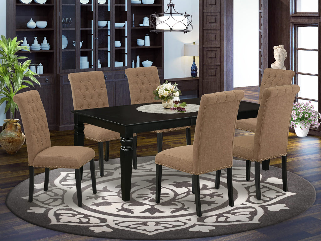 LGBR7 brilliant set – 7 Pc Dining Ensemble with Rectangular Table, Butterfly Extension & 6 Light Sable Chairs, 42x84 Black