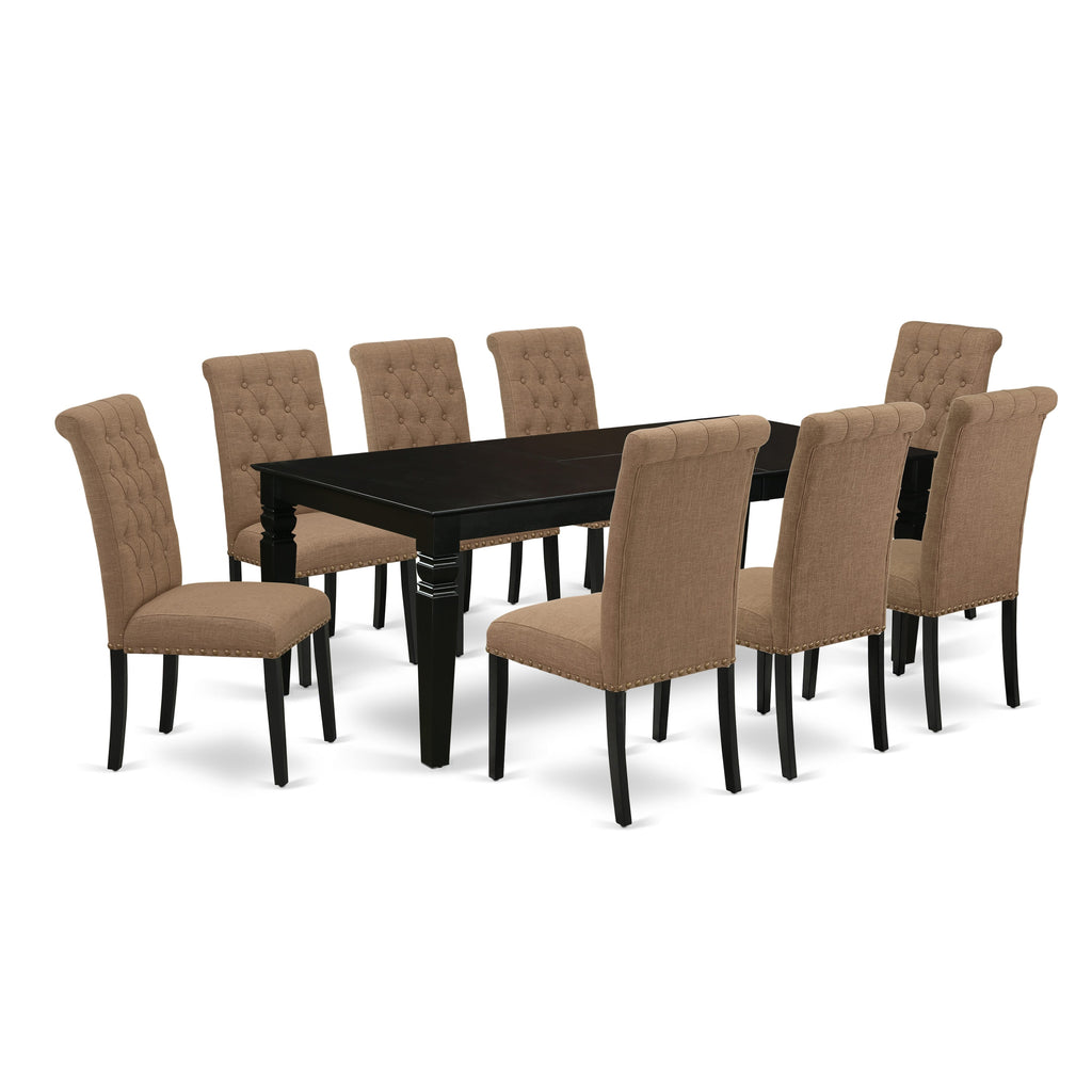 LGBR9-HG3-XG 9-Piece Dining Ensemble with Rectangle Butterfly Leaf Table and 8 Linen Upholstered Chairs