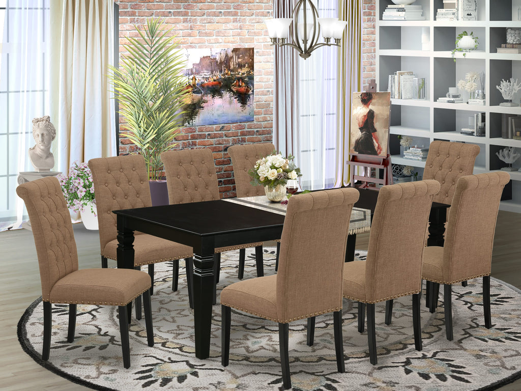 LGBR9-HG3-XG 9-Piece Dining Ensemble with Rectangle Butterfly Leaf Table and 8 Linen Upholstered Chairs