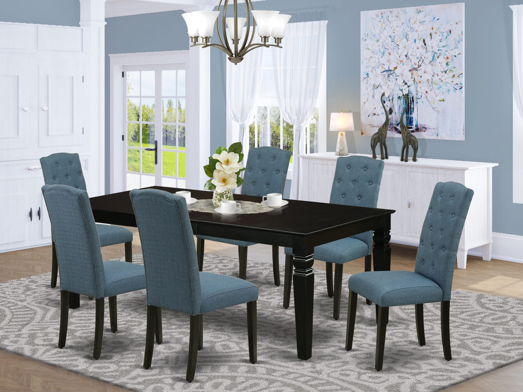 LGCE7-C12-2X Elegant 7 Pc Dining Ensemble with Expandable Table & 6 Blue Linen Chairs, 42x84