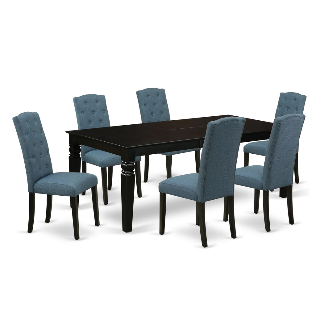 LGCE7-C12-2X Elegant 7 Pc Dining Ensemble with Expandable Table & 6 Blue Linen Chairs, 42x84