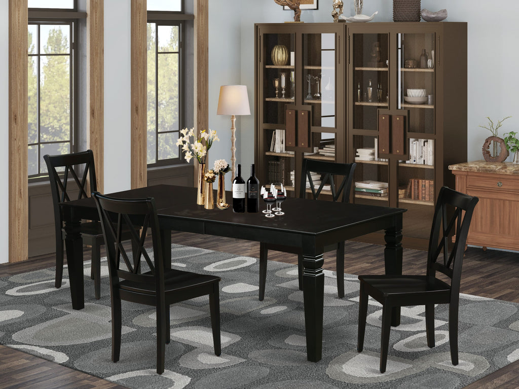 LGCL5-DQR-L 5-Piece Dining Set Rectangular Extendable Table with 4 Wooden Chairs, 42x84 Inch