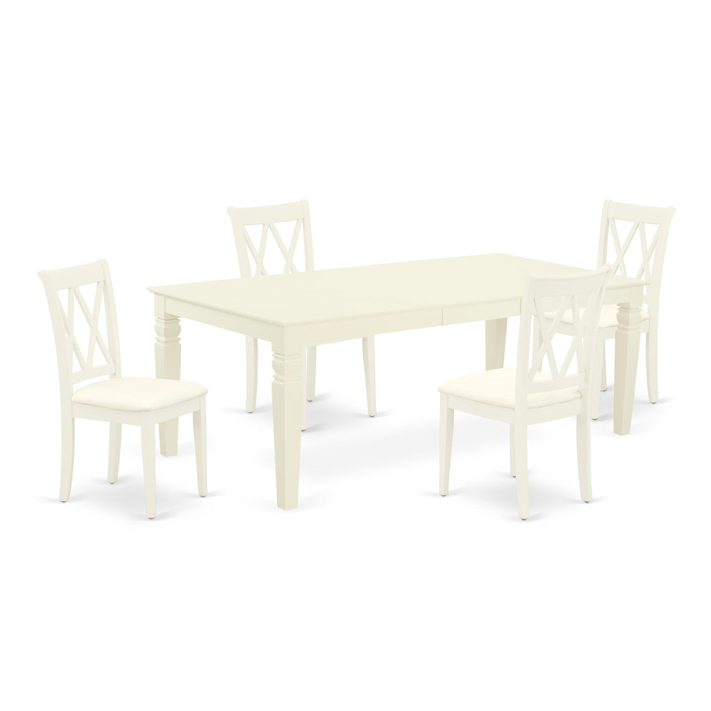 LGCL5-ODP-V Charming 5-Piece Dining Set Elegant Extendable Table & Linen Upholstered Chairs, 42x84 Inch, Classic Walnut Finish