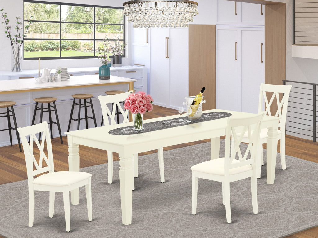 LGCL5-ODP-V Charming 5-Piece Dining Set Elegant Extendable Table & Linen Upholstered Chairs, 42x84 Inch, Classic Walnut Finish