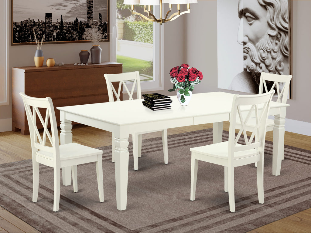 5-Piece Dining Set LGCL5-AR2-A with Extending Rectangular Table and Four Chairs, 42x84, Linen White Finish