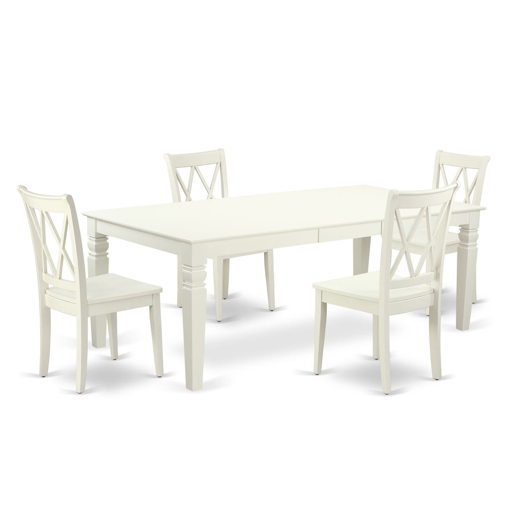 5-Piece Dining Set LGCL5-AR2-A with Extending Rectangular Table and Four Chairs, 42x84, Linen White Finish