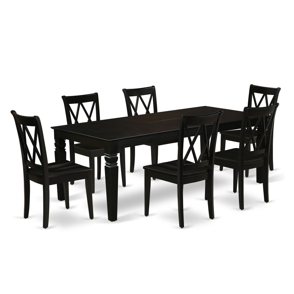 LGCL7-NJ2-R 7-Piece Dining Ensemble Includes Rectangular Table with Butterfly Leaf and 6 Wood Chairs, Black