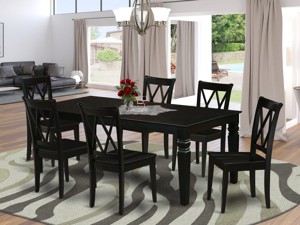 LGCL7-NJ2-R 7-Piece Dining Ensemble Includes Rectangular Table with Butterfly Leaf and 6 Wood Chairs, Black