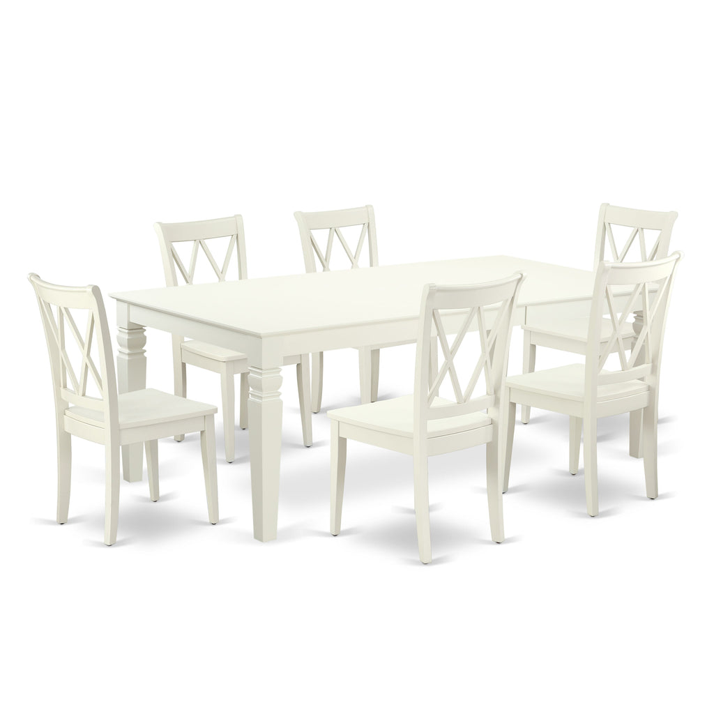 LGCL7-CTM-L Timeless 7-Piece Dining Collection with Stretchable Table and 6 Elegant Seats, Crisp White Finish