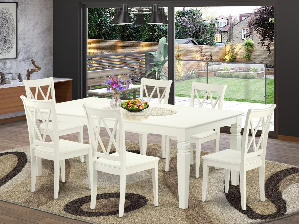 LGCL7-CTM-L Timeless 7-Piece Dining Collection with Stretchable Table and 6 Elegant Seats, Crisp White Finish