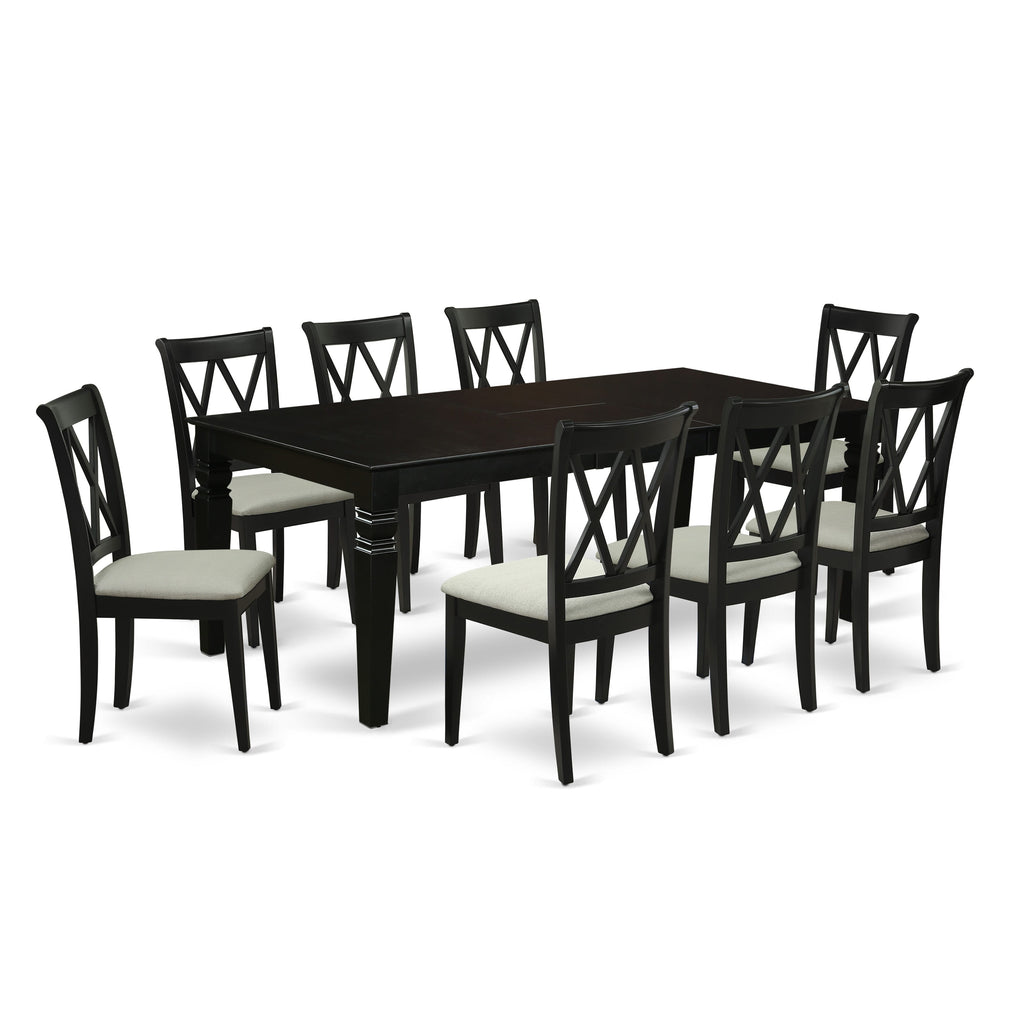 Complete Dining Experience with LGCL9-ZLJ-4 Rectangular Table & 8 Upholstered Chairs, Expanding Black Set