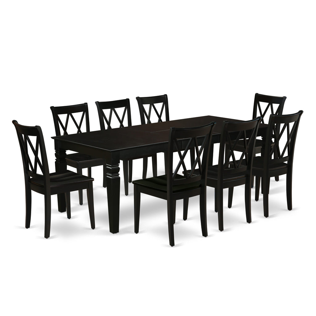 LGCL9-H87-5 Elegant 9-Piece Dining Set with Expandable Table and 8 Chairs, Black Finish, 42x84