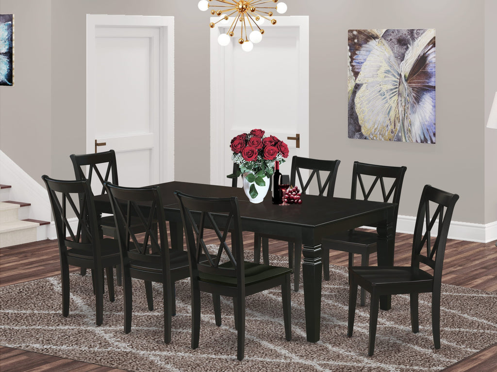 LGCL9-H87-5 Elegant 9-Piece Dining Set with Expandable Table and 8 Chairs, Black Finish, 42x84