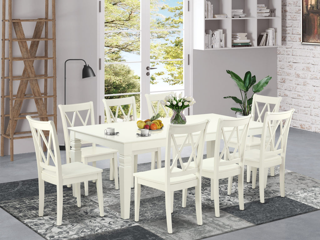 LGCL9-LP1-4 Elegant Linen 9-Piece Dining Set with Butterfly Leaf Table and 8 Chairs for Spacious Dining Rooms