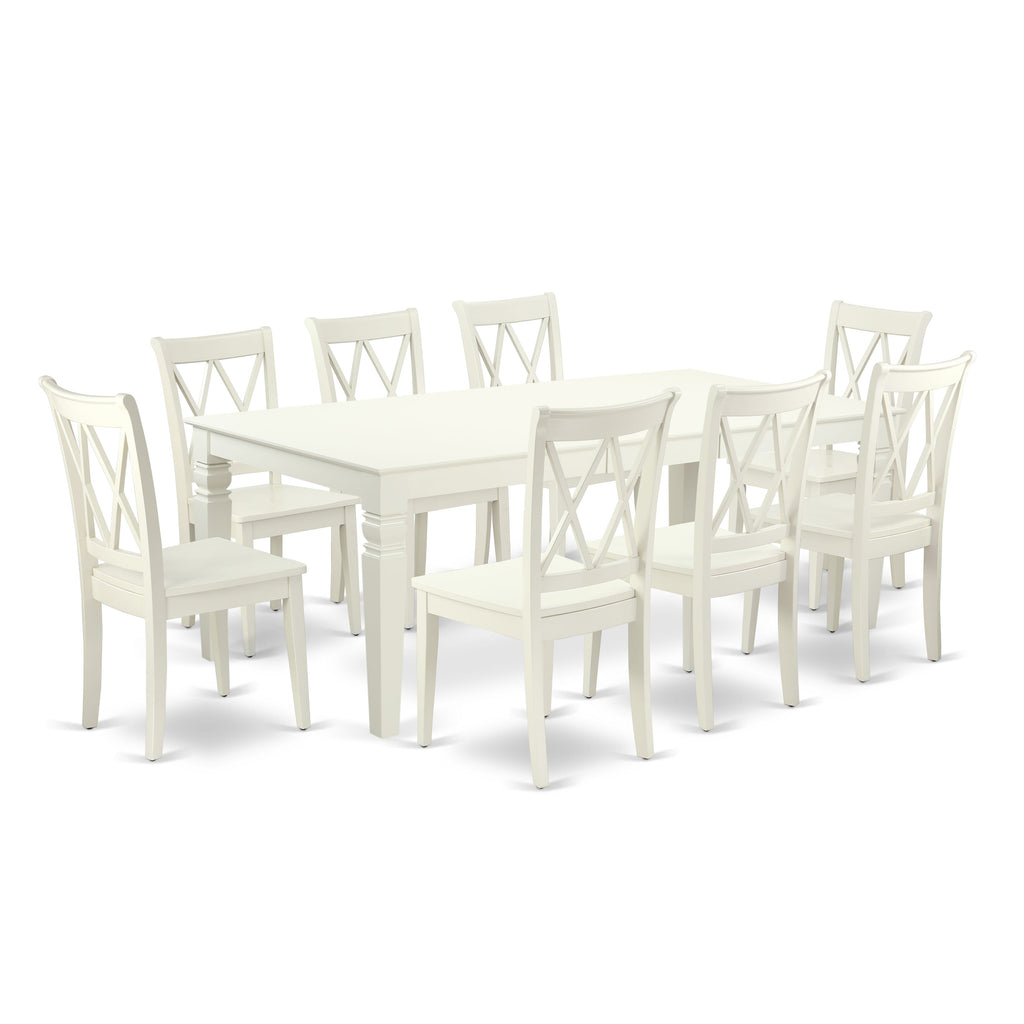 LGCL9-LP1-4 Elegant Linen 9-Piece Dining Set with Butterfly Leaf Table and 8 Chairs for Spacious Dining Rooms