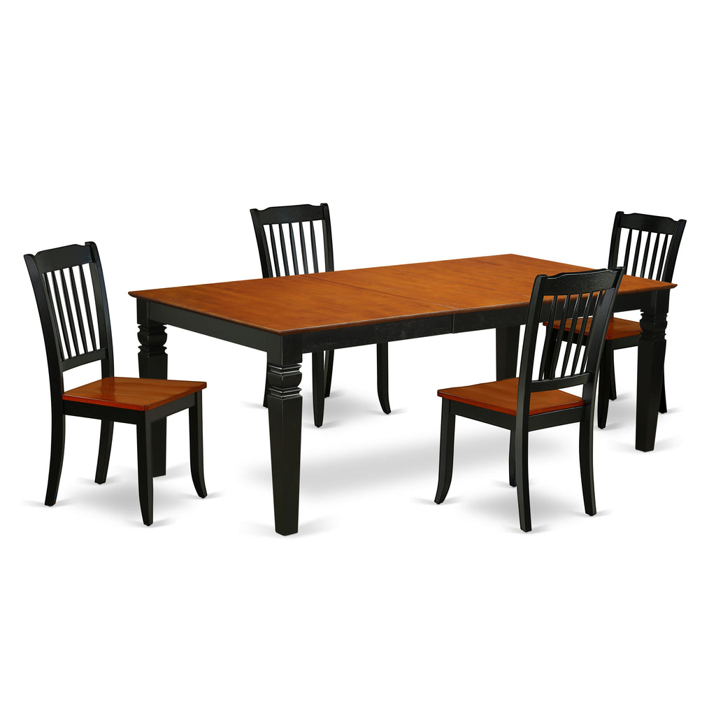 LGDA5-CP5-V 5 Piece Dining Set with Expandable Table and 4 Chairs, Black & Cherry, 42x84 Inch