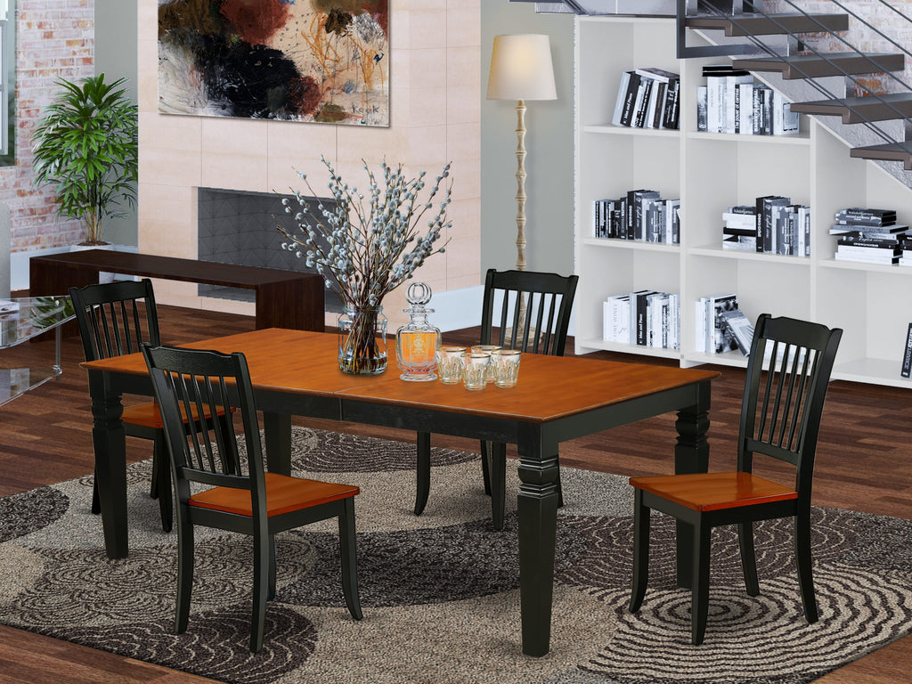 LGDA5-CP5-V 5 Piece Dining Set with Expandable Table and 4 Chairs, Black & Cherry, 42x84 Inch