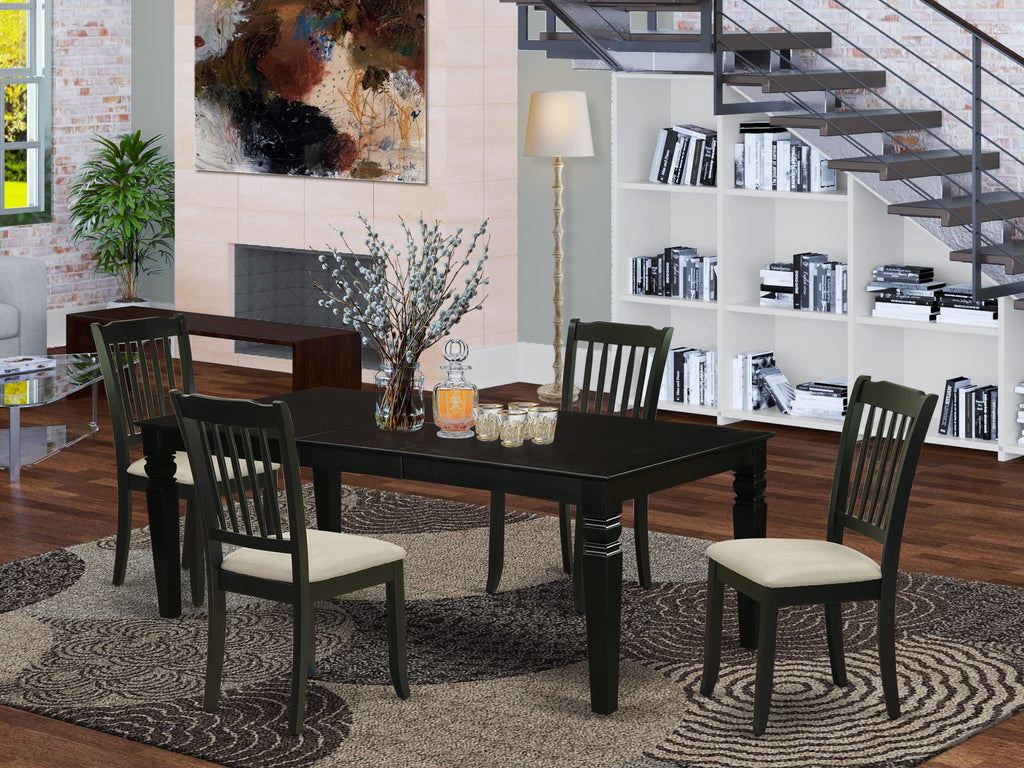 LGDA5-FKW-F 5-Piece Dining Set with Extendable Table and Linen-Covered Chairs, Refined Black Finish